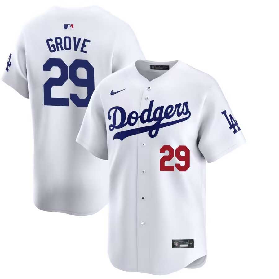 Mens Los Angeles Dodgers #29 Michael Grove White Stitched Baseball Jersey